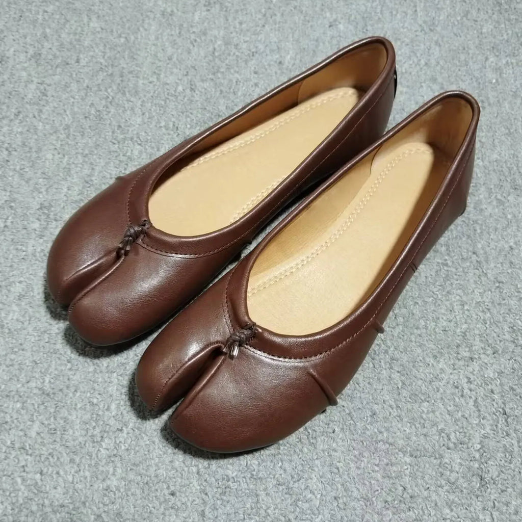 Split Toe Tabi Ballet Flats – Slip-On Leather Loafers for Women