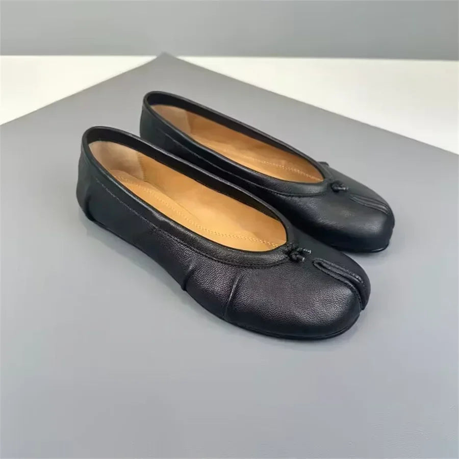 Split Toe Tabi Ballet Flats – Slip-On Leather Loafers for Women