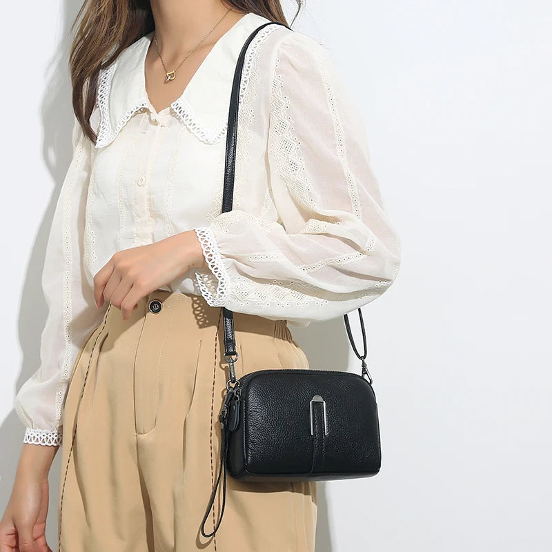 Genuine Cow Leather Crossbody Messenger Flap Bag for Women