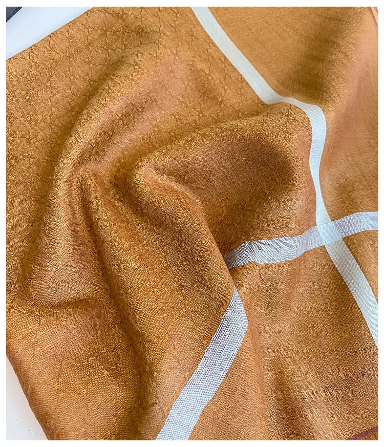 Cashmere Square Scarf | Geometric Grid Pattern, Double-Sided | 65x65cm
