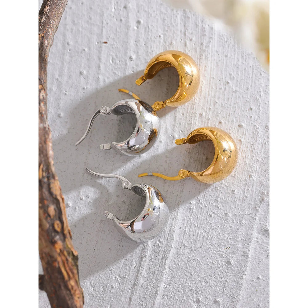 Chunky Dome Hoop Earrings | 18K Gold & Silver Stainless Steel