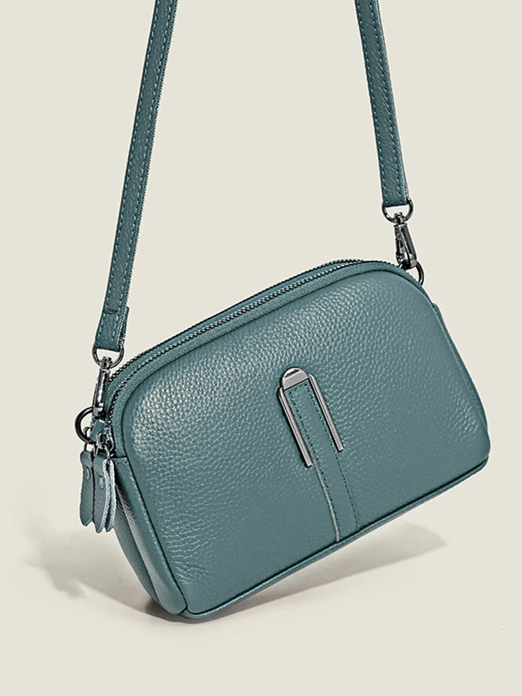 Genuine Cow Leather Crossbody Messenger Flap Bag for Women