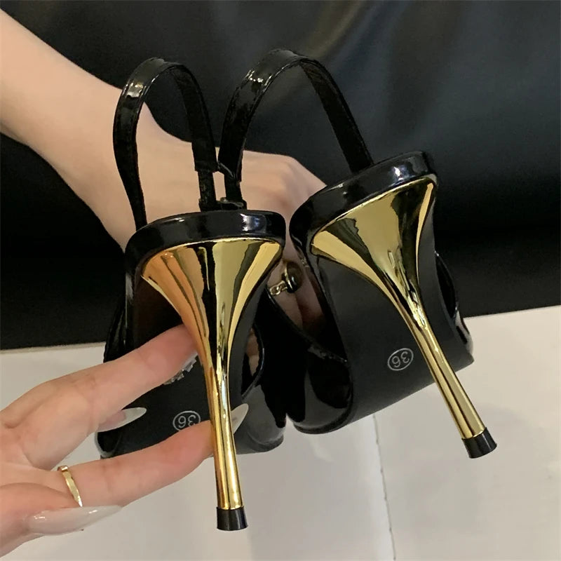 Diamond Inlay Pointed Toe Slingback Heels