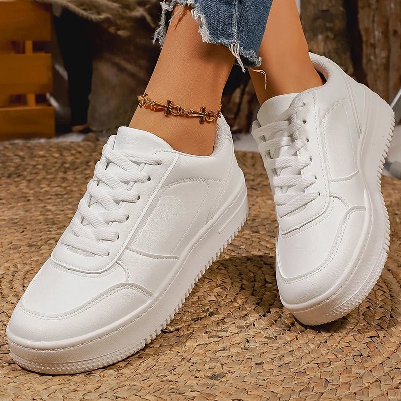 White Platform Sneakers – Chunky Lace - Up PU Leather Shoes for Women - The PM Edit