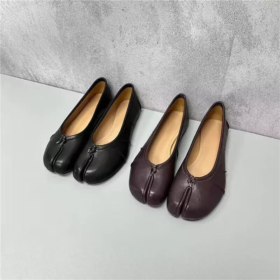 Split Toe Tabi Ballet Flats – Slip-On Leather Loafers for Women