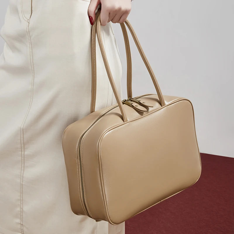 Genuine Cowhide Leather Tote Satchel | Large Capacity Work Bag