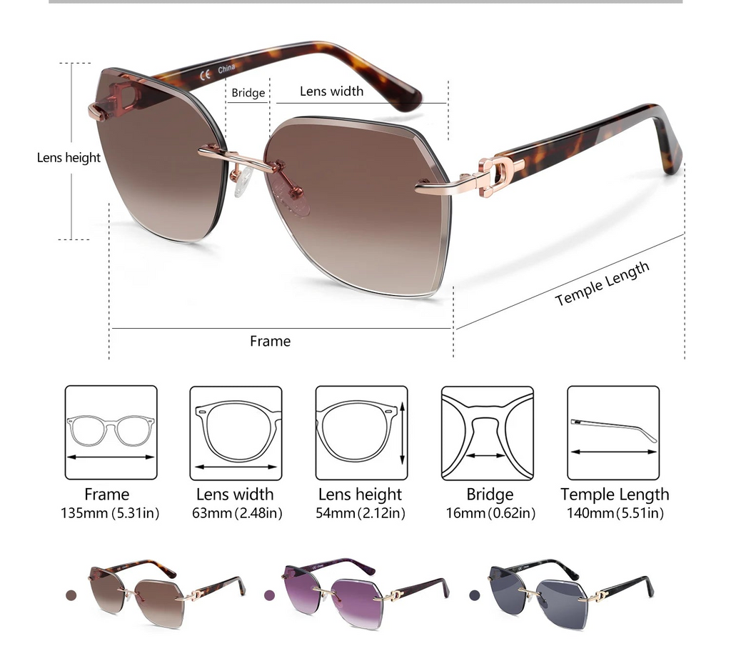 Rimless Oversized Butterfly Sunglasses | UV400 | Diamond-Cut Lenses