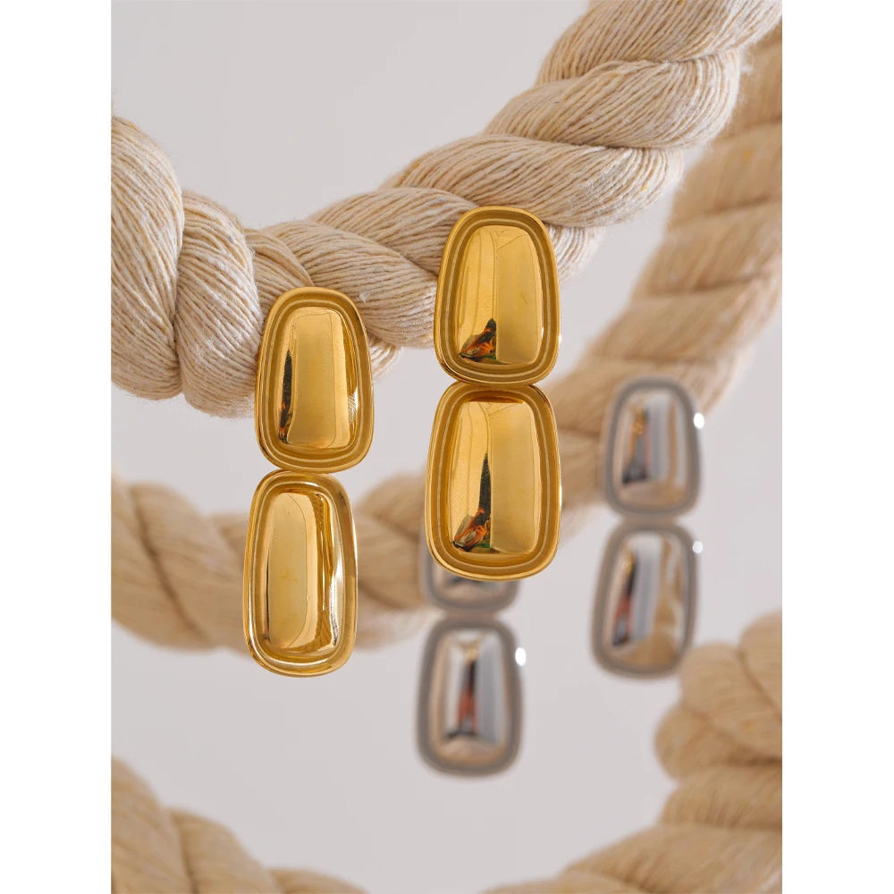 Double-Drop Rectangle Earrings | PVD Plated Stainless Steel | Gold & Silver