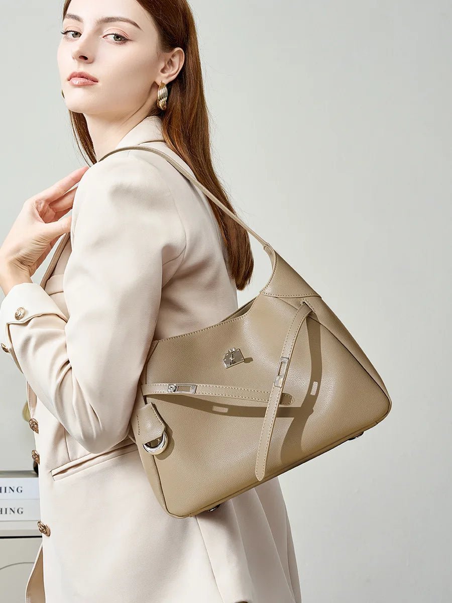 Buckle Cowhide Leather Baguette Shoulder Bag | Underarm Tote - The PM Edit