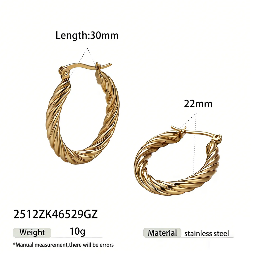 Twisted Rope Gold Hoop Earrings | 18K PVD Waterproof Stainless Steel Jewelry