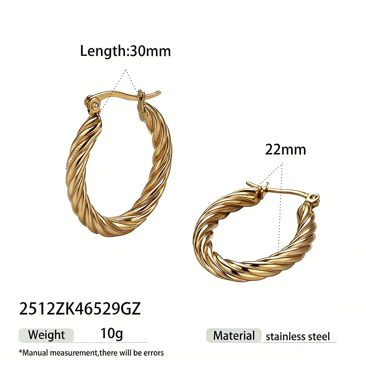 Twisted Rope Gold Hoop Earrings | 18K PVD Waterproof Stainless Steel Jewelry