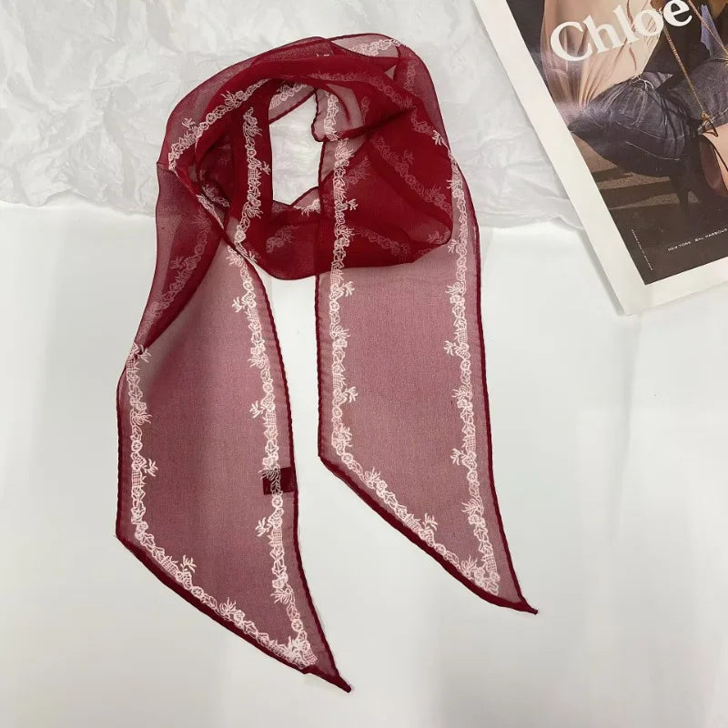 Floral Chiffon Silk-Feel Scarf, 135 x 10 cm | 6 Colors
