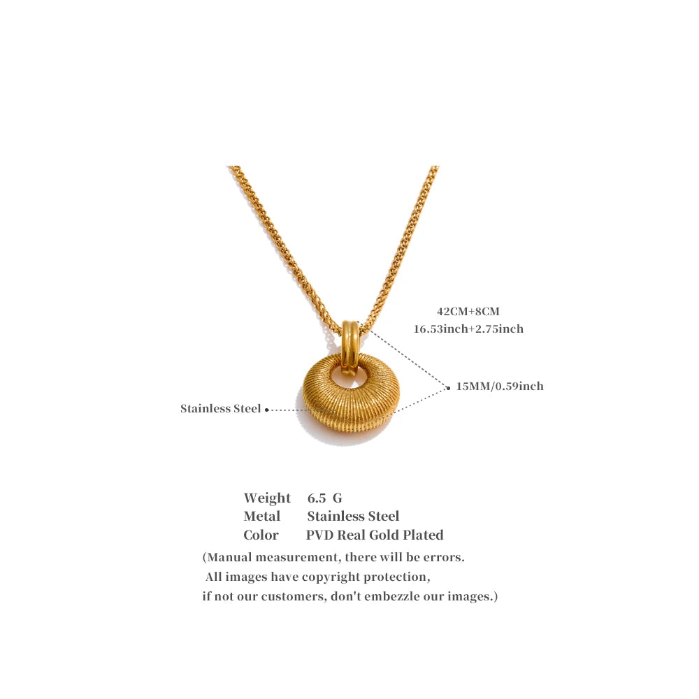 Textured Donut Pendant Necklace | 18K PVD Gold Plated Stainless Steel Jewelry