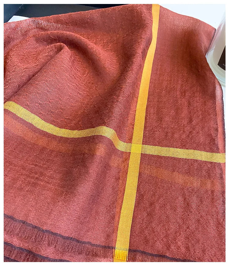 Cashmere Square Scarf | Geometric Grid Pattern, Double-Sided | 65x65cm