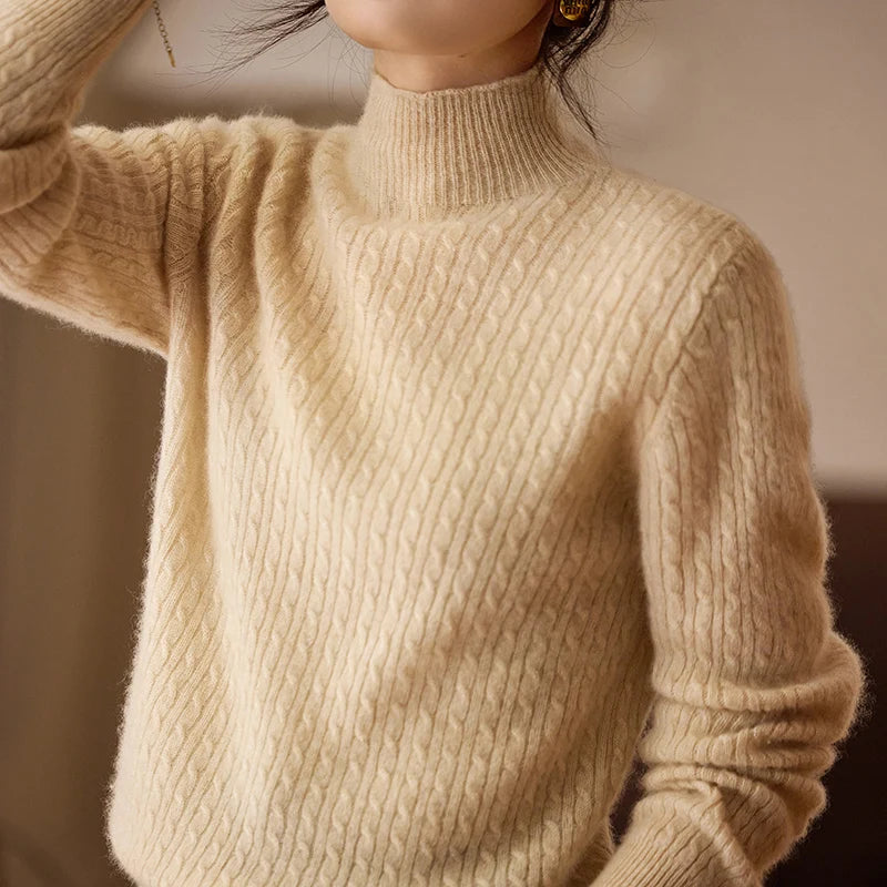 Wool Mock Neck Sweater | Heavyweight Knit, Loose Fit | Women's