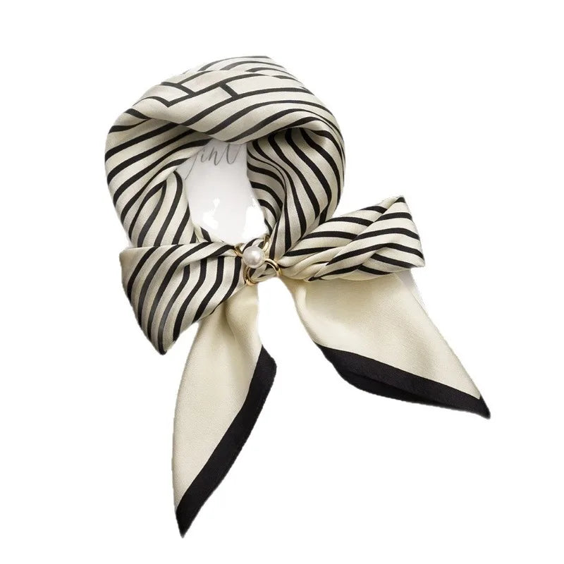 Women's Satin Silk Square Scarf | Black & White Geometric Print | 68x68cm