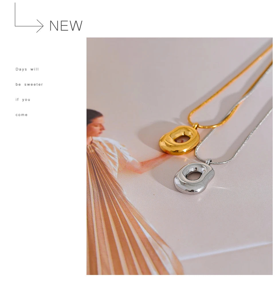 Chunky Hollow Geometric Pendant Necklace | 18K PVD Gold & Silver Stainless Steel Statement Jewelry