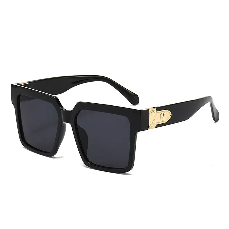 Black Oversized Square Sunglasses for Women | Black Designer Frames with Gold Accents