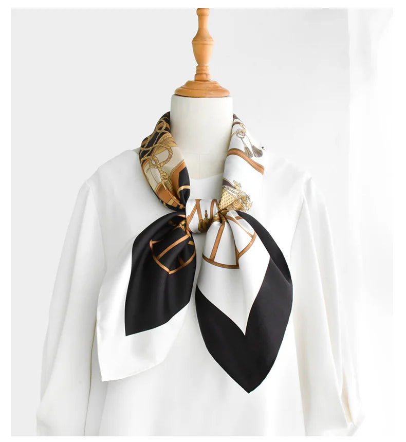 Equestrian Wheel Print Silk Shawl Scarf | 90x90cm