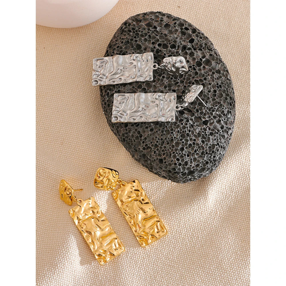 Women's Geometric Stainless Steel Rectangle Drop Earrings | PVD Gold & Steel Options