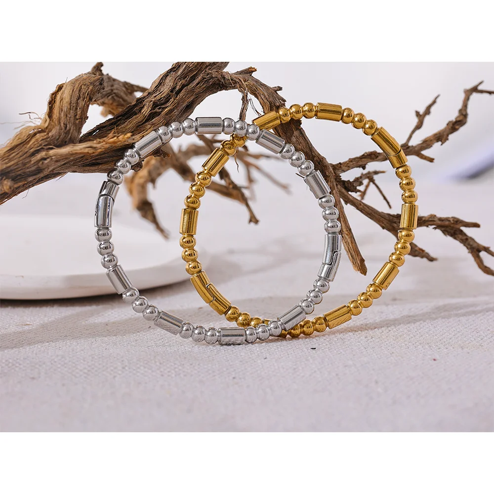 Textured Stainless Steel Bangle Bracelet, Gold & Steel