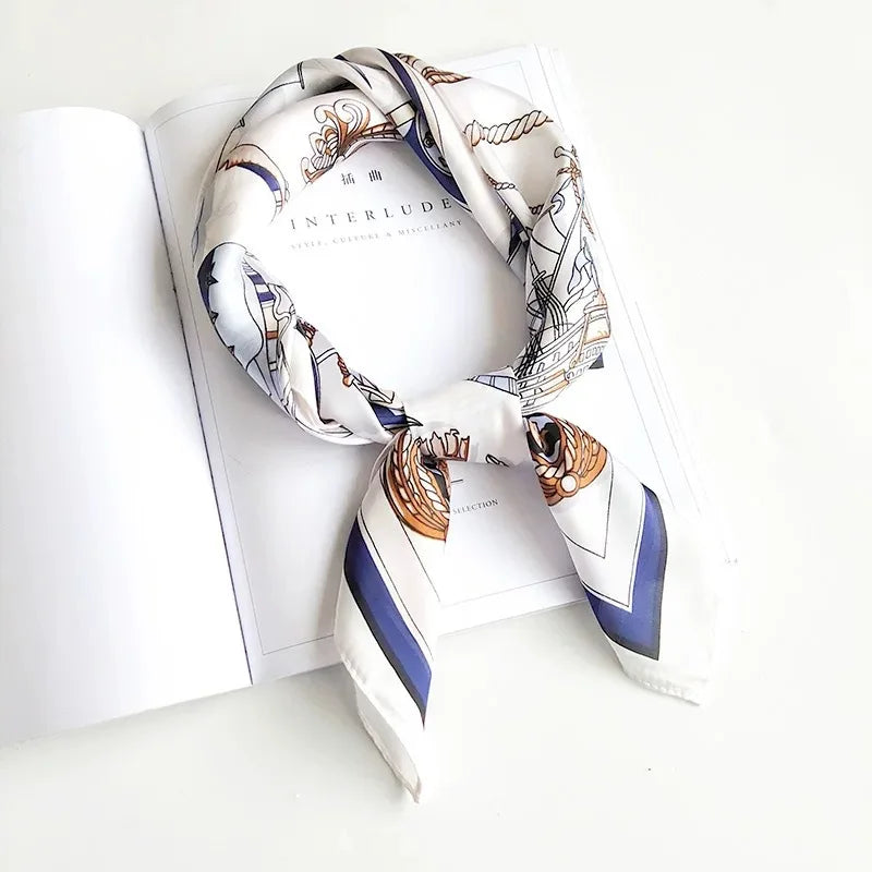 Mulberry Silk Square Scarf | Nautical Print, 53x53cm