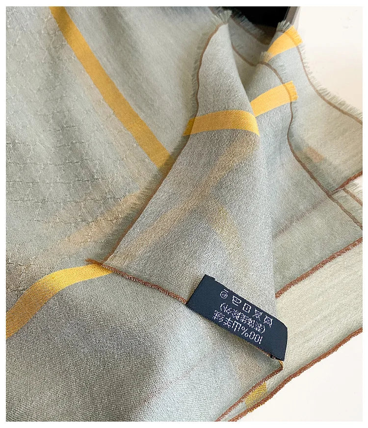 Cashmere Square Scarf | Geometric Grid Pattern, Double-Sided | 65x65cm