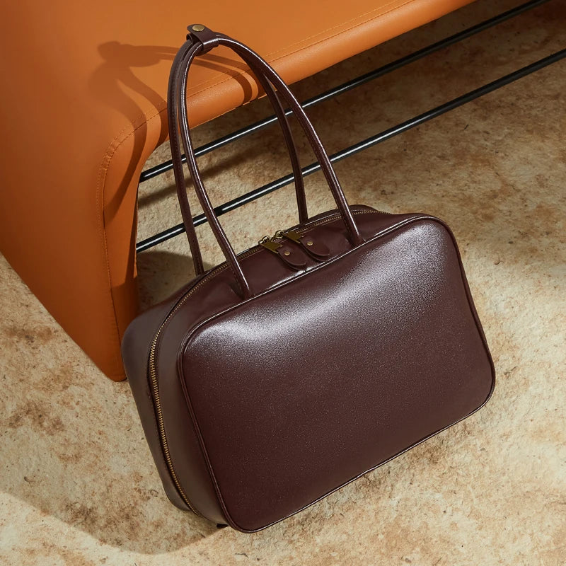 Genuine Cowhide Leather Tote Satchel | Large Capacity Work Bag
