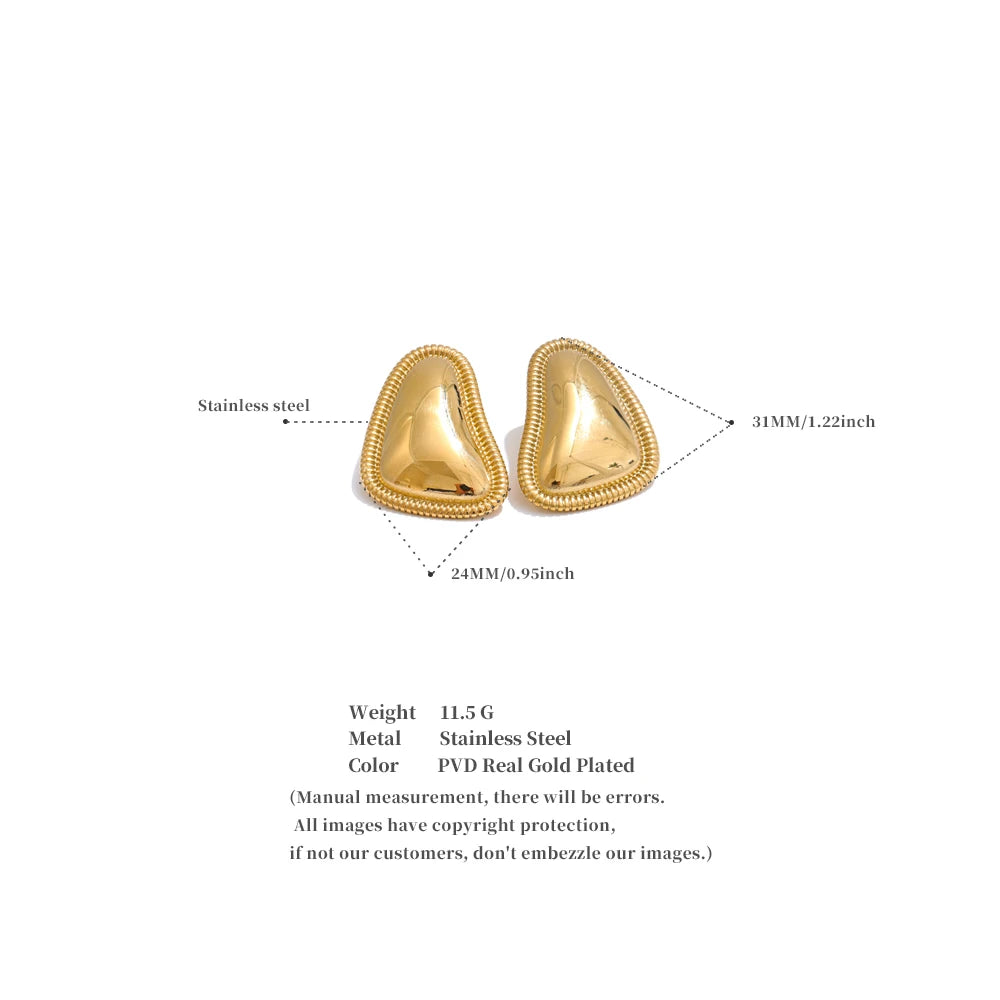 Rounded Triangle Stud Earrings - Stainless Steel Waterproof Non-Tarnish Geometric Ribbed Border Dome Post Earrings for Women (Platinum & Gold) | The PM Edit