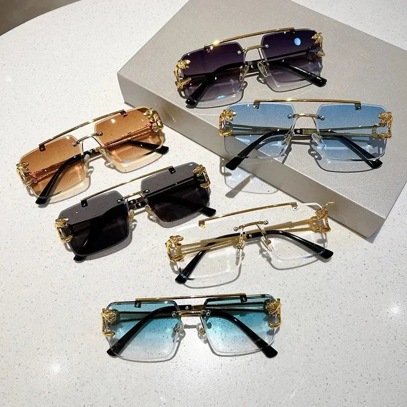 Panther Temple Rimless Square Sunglasses