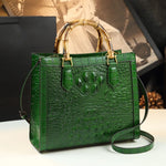 Load image into Gallery viewer, Crocodile Pattern Genuine Leather Structured Bag with Bamboo Handles
