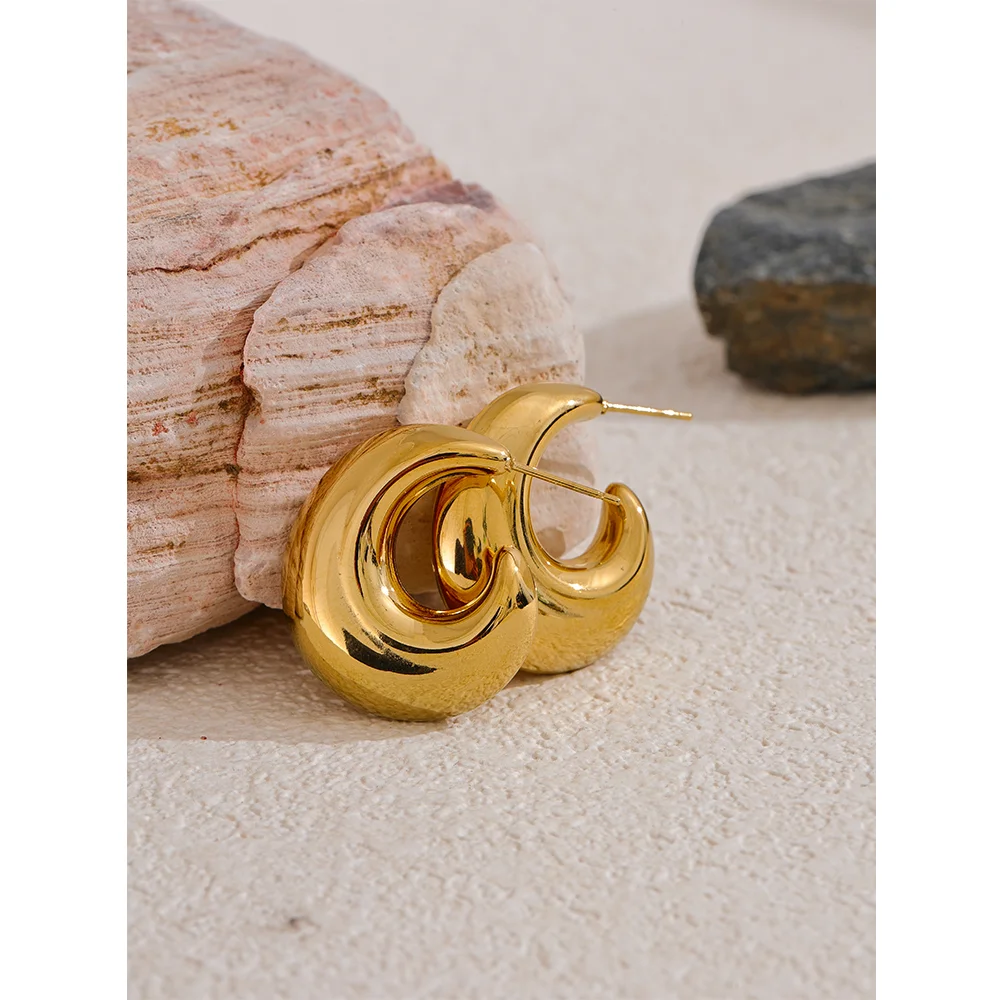Chunky Crescent Hoop Earrings | PVD Stainless Steel | Gold & Silver