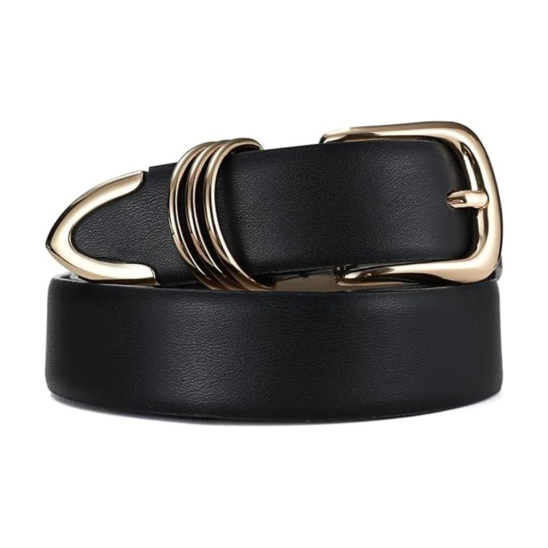 Triple - Ring Gold Buckle PU Leather Belt | Women's Fashion Waist Belt - The PM Edit