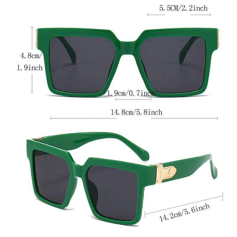 Black Oversized Square Sunglasses for Women | Black Designer Frames with Gold Accents