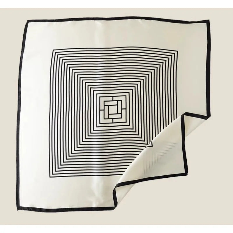 Women's Satin Silk Square Scarf | Black & White Geometric Print | 68x68cm
