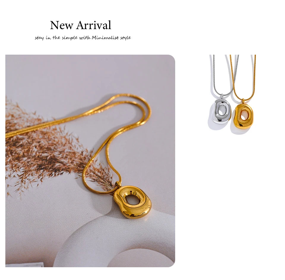 Chunky Hollow Geometric Pendant Necklace | 18K PVD Gold & Silver Stainless Steel Statement Jewelry