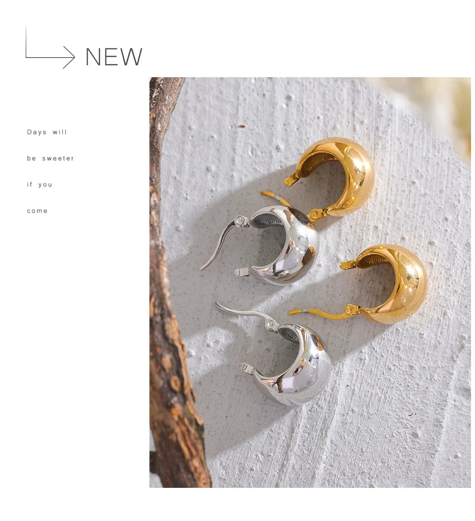Chunky Dome Hoop Earrings | 18K Gold & Silver Stainless Steel