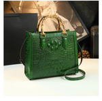 Load image into Gallery viewer, Crocodile Pattern Genuine Leather Structured Bag with Bamboo Handles
