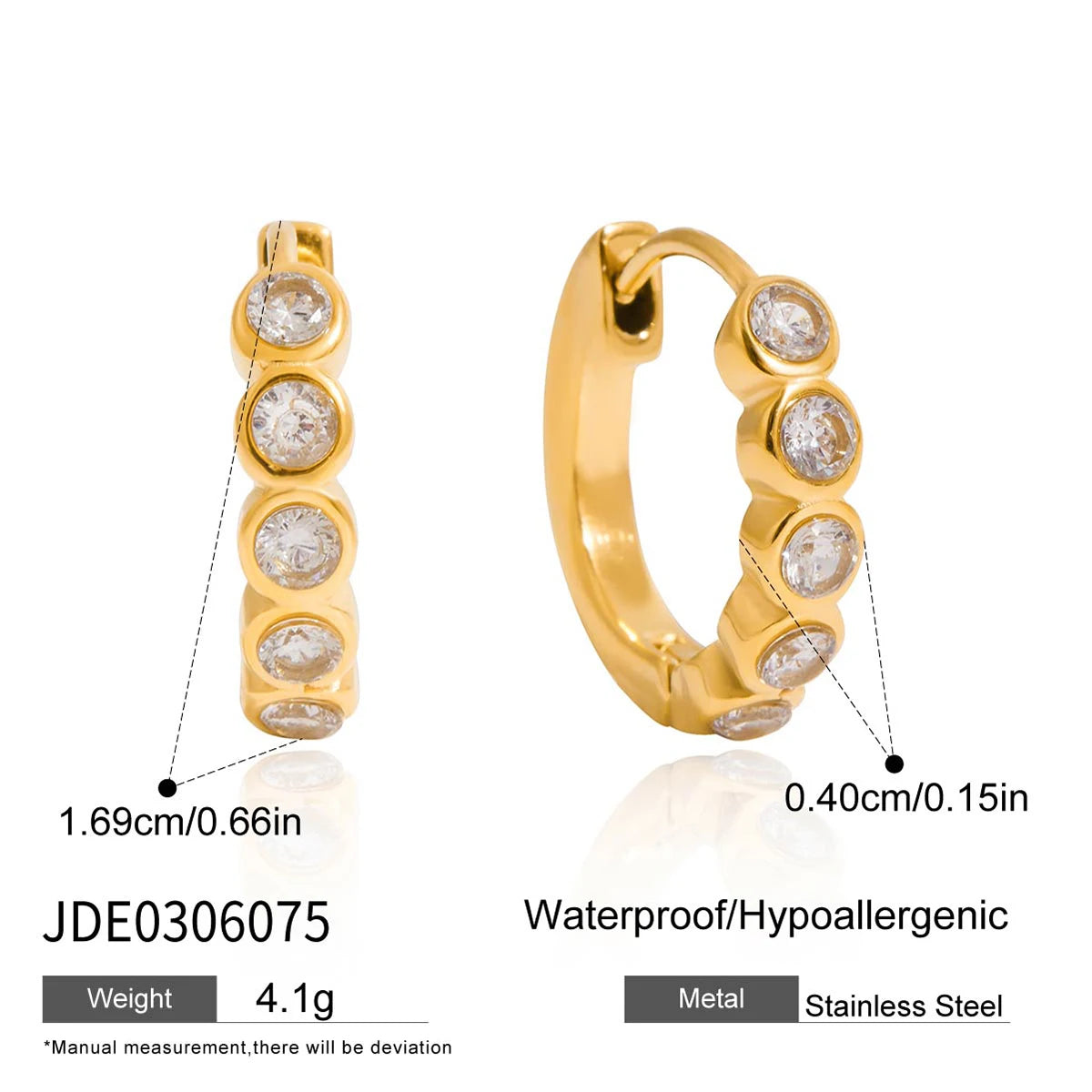 Crystal Bezel Hoop Earrings | 18K Gold Plated | Waterproof & Tarnish-Free