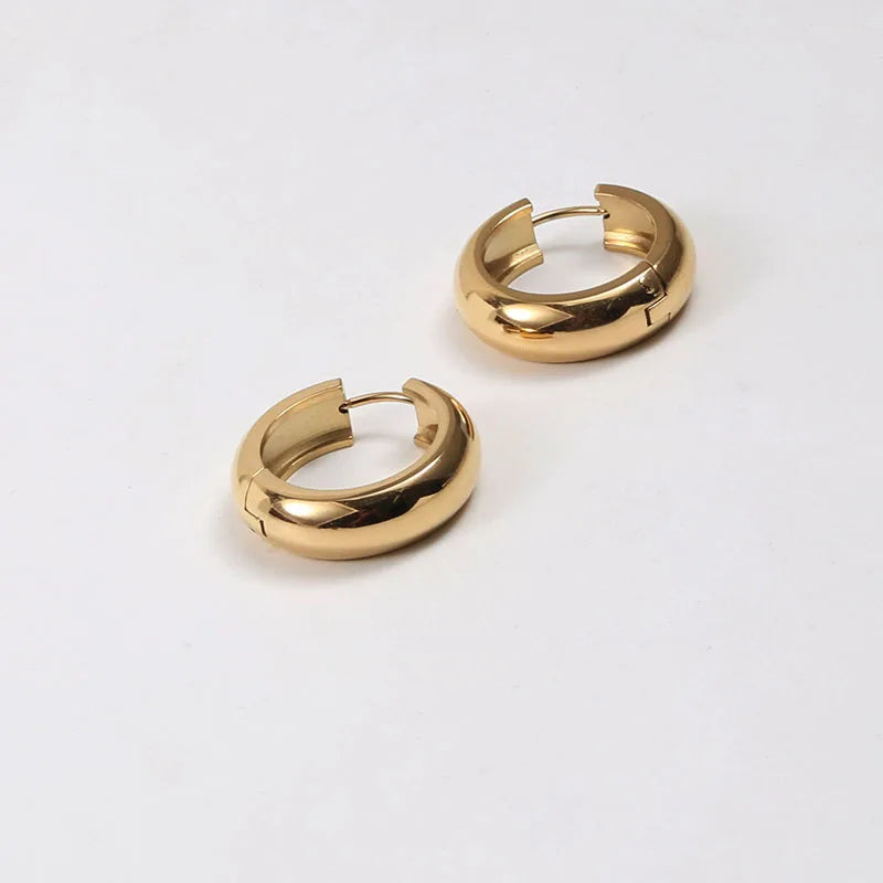 Thick Gold Huggie Hoop Earrings | 18K Gold Plated Stainless Steel Waterproof Jewelry