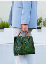 Load image into Gallery viewer, Crocodile Pattern Genuine Leather Structured Bag with Bamboo Handles
