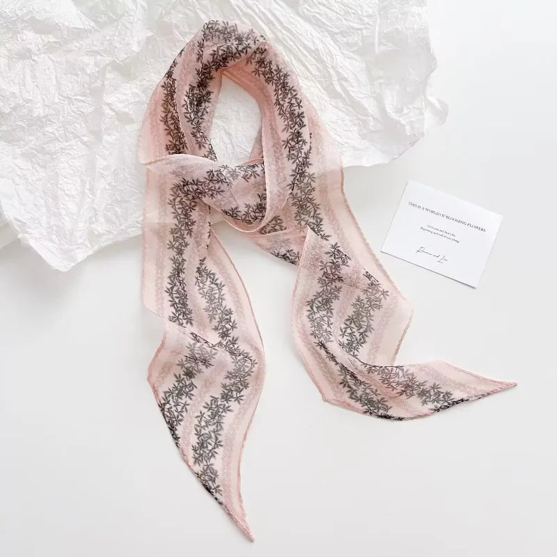 Floral Chiffon Silk-Feel Scarf, 135 x 10 cm | 6 Colors