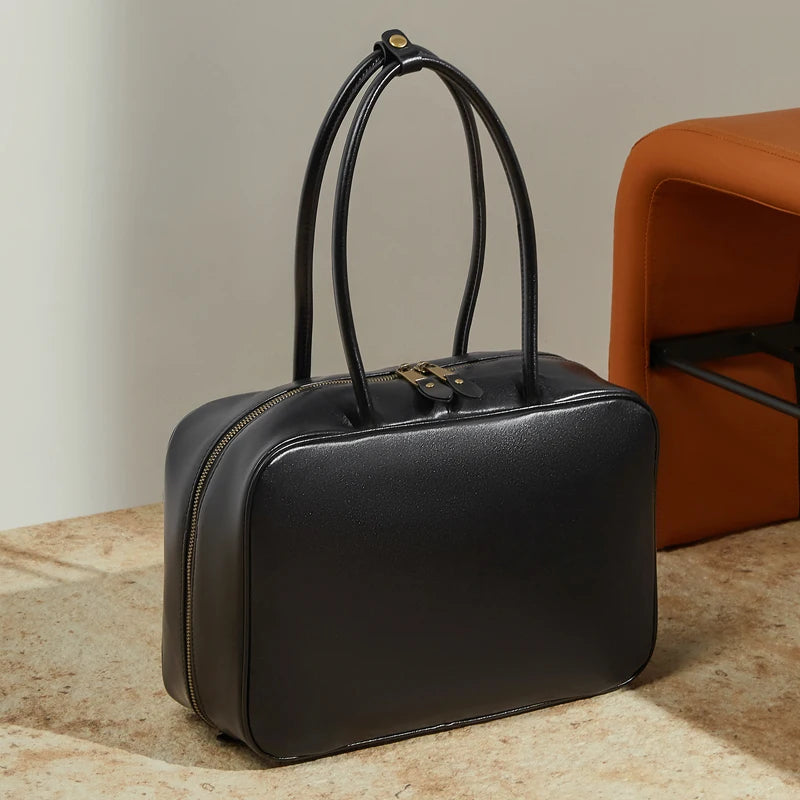 Genuine Cowhide Leather Tote Satchel | Large Capacity Work Bag