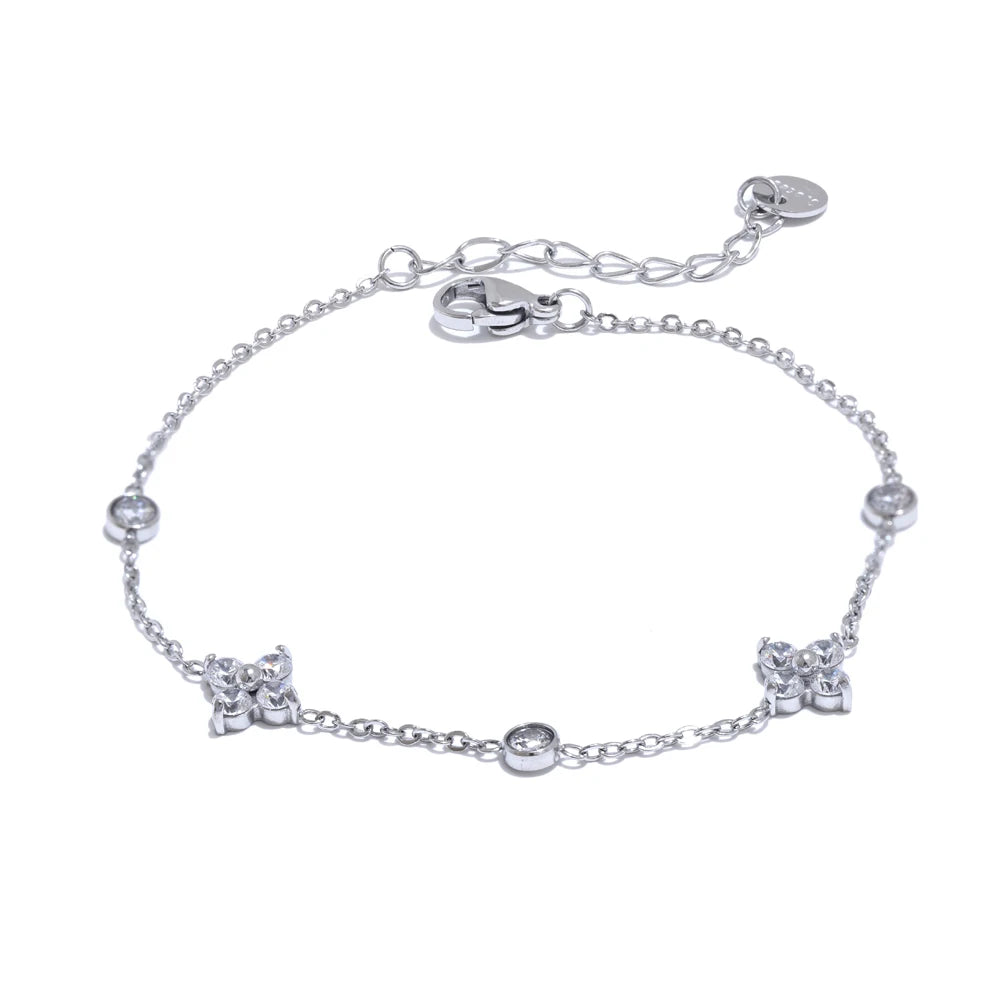 Delicate Cubic Zirconia Flower Stainless Steel Thin Link Bracelet | The PM Edit