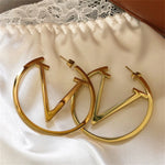 Load image into Gallery viewer, Gold Hoop Earrings with Letter V – Personalized Statement Jewelry
