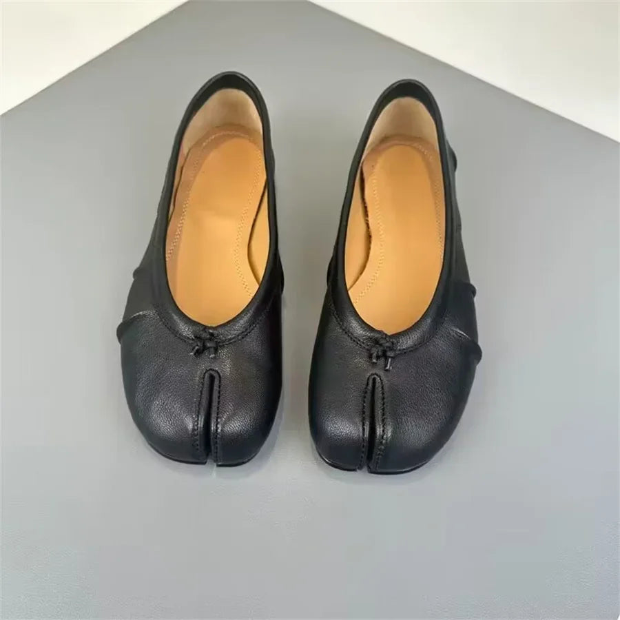 Split Toe Tabi Ballet Flats – Slip-On Leather Loafers for Women