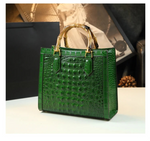 Load image into Gallery viewer, Crocodile Pattern Genuine Leather Structured Bag with Bamboo Handles
