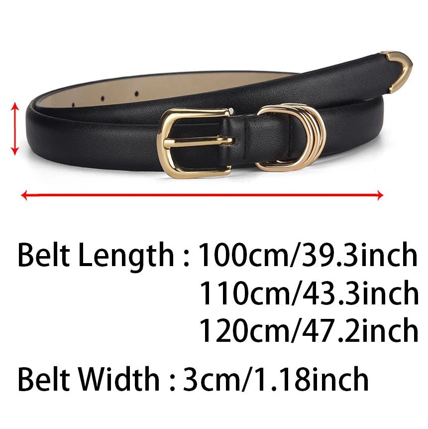 Triple-Ring Gold Buckle PU Leather Belt | Women's Fashion Waist Belt