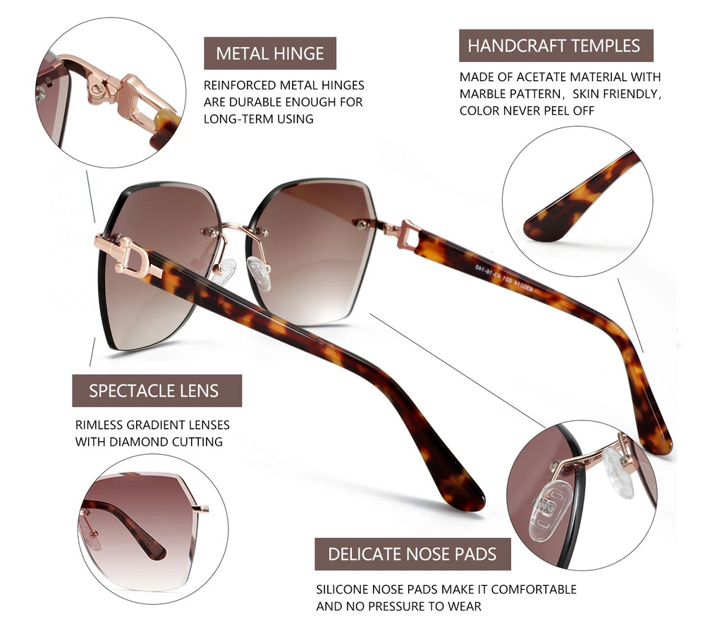 Rimless Oversized Butterfly Sunglasses | UV400 | Diamond-Cut Lenses