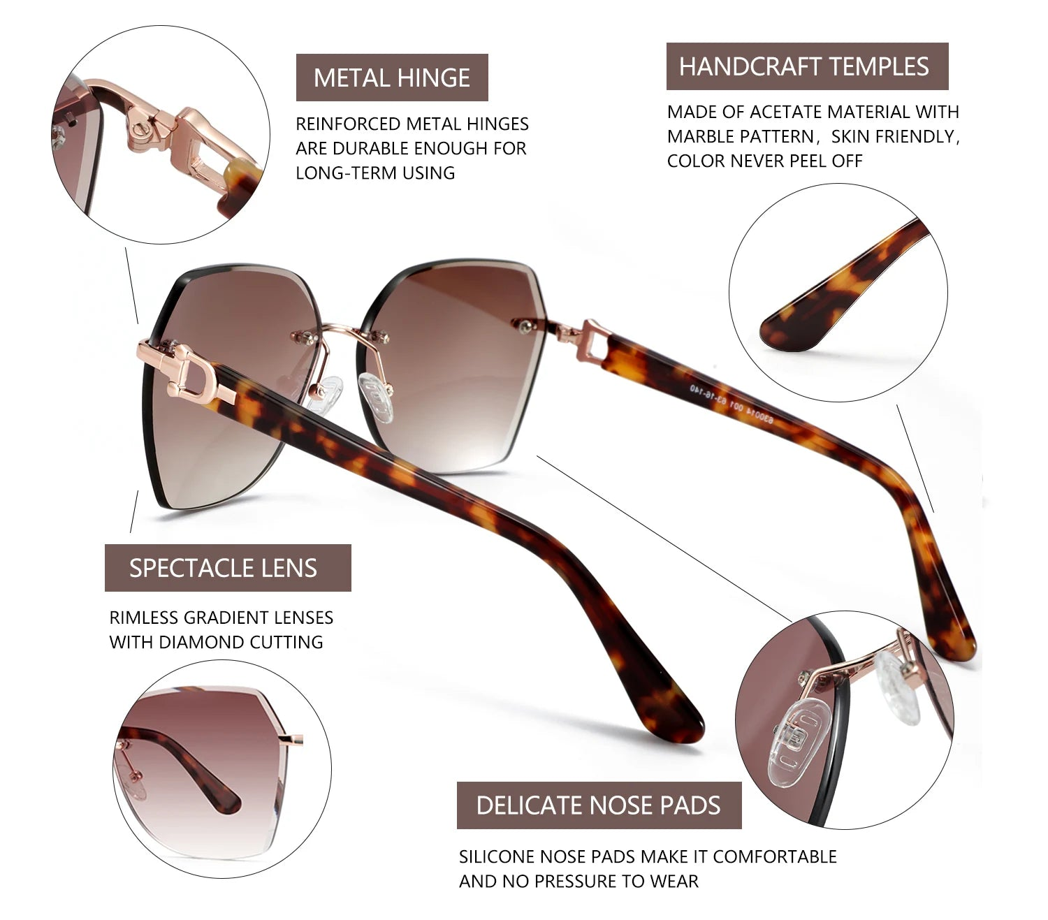 Rimless Oversized Butterfly Sunglasses | UV400 | Diamond-Cut Lenses